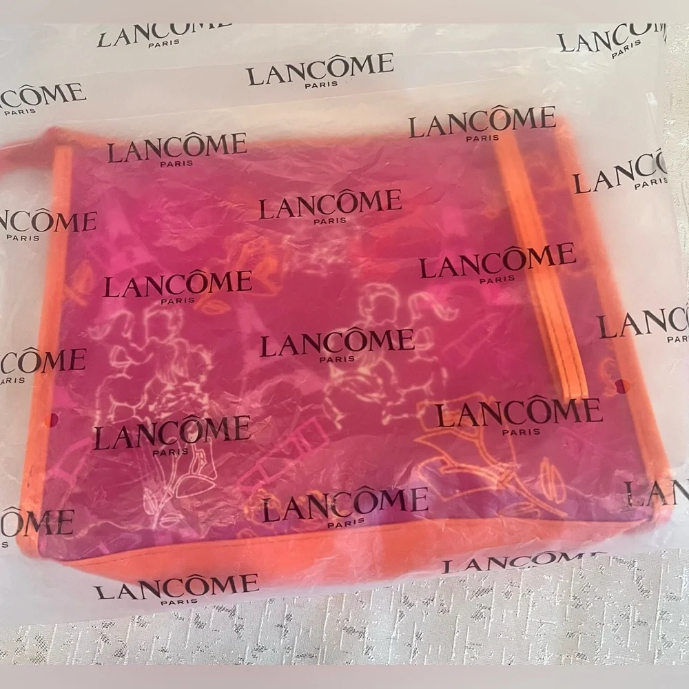 Lancome Pink and Orange Cosmetic Bag with Glossy Finish